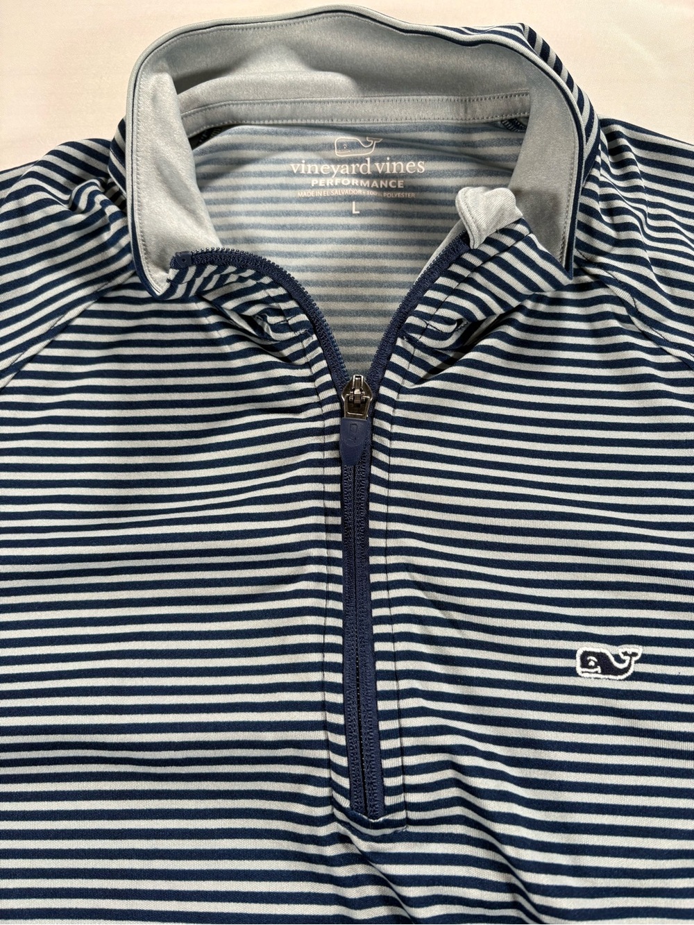 Vineyard Vines Performance Striped 1/4 Zip Pullover Mens Large Blue White